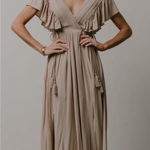 Baltic Born Tan Maxi Dress- Jennifer Deep V
